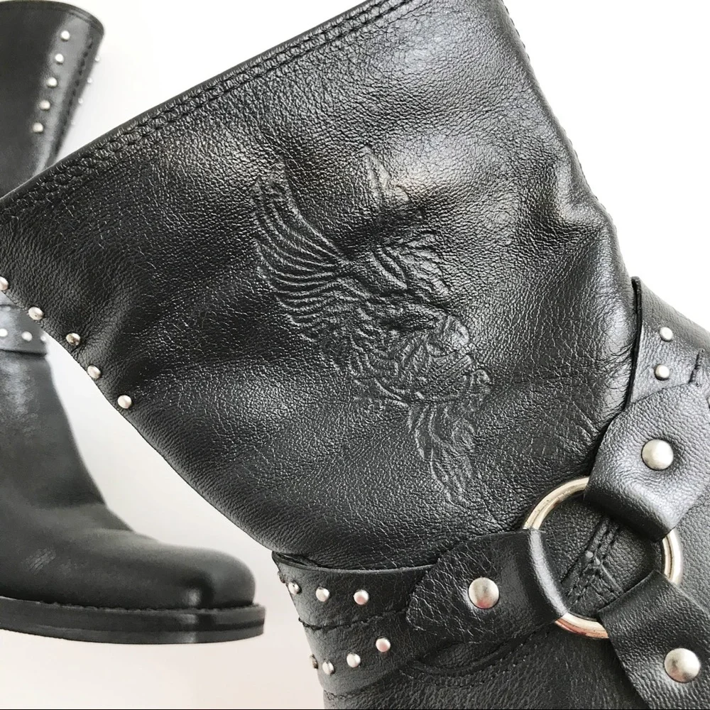Harley-Davidson Black Leather Studded Moto Boots - Picture 5 of 14